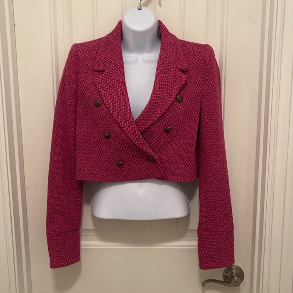 NWOT Zara Raspberry & black cropped blazer, double breasted women XS Clueless